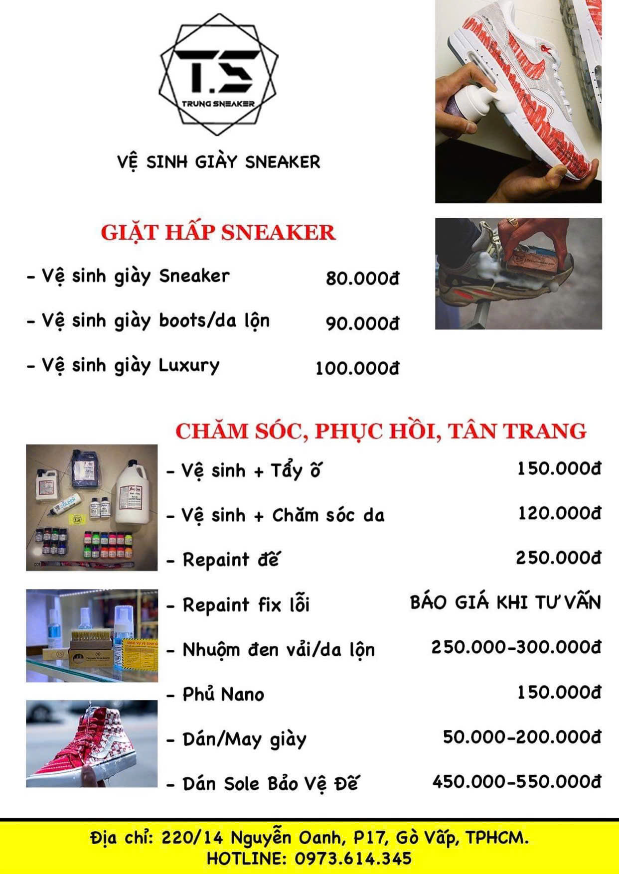Bảng giá dịch vụ vệ sinh - thay đế giày tennis pickeball tại trung sneaker